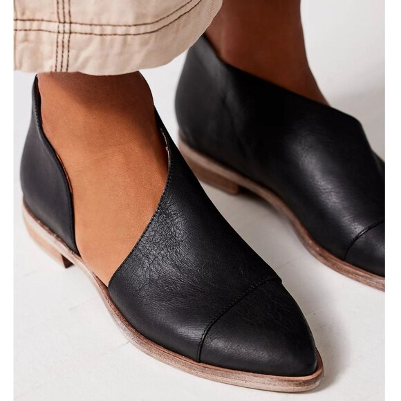Free People Royale Flats Cutout Leather Pointed Toe Black Size 37 - Picture 1 of 5
